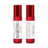 Front and back of Bleary-Eyed perfume oil roller in frosted red glass