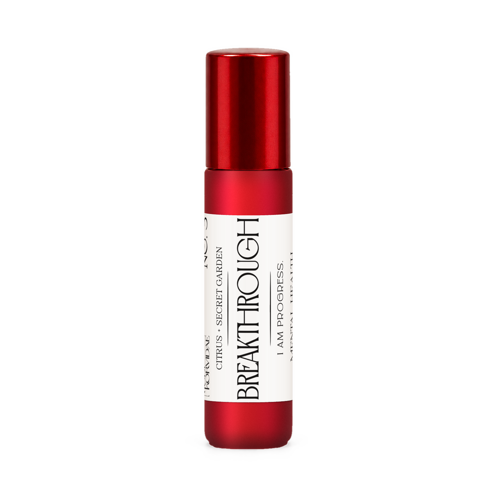Breakthrough perfume oil roller, citrus and secret garden, in frosted red glass with a glossy red cap