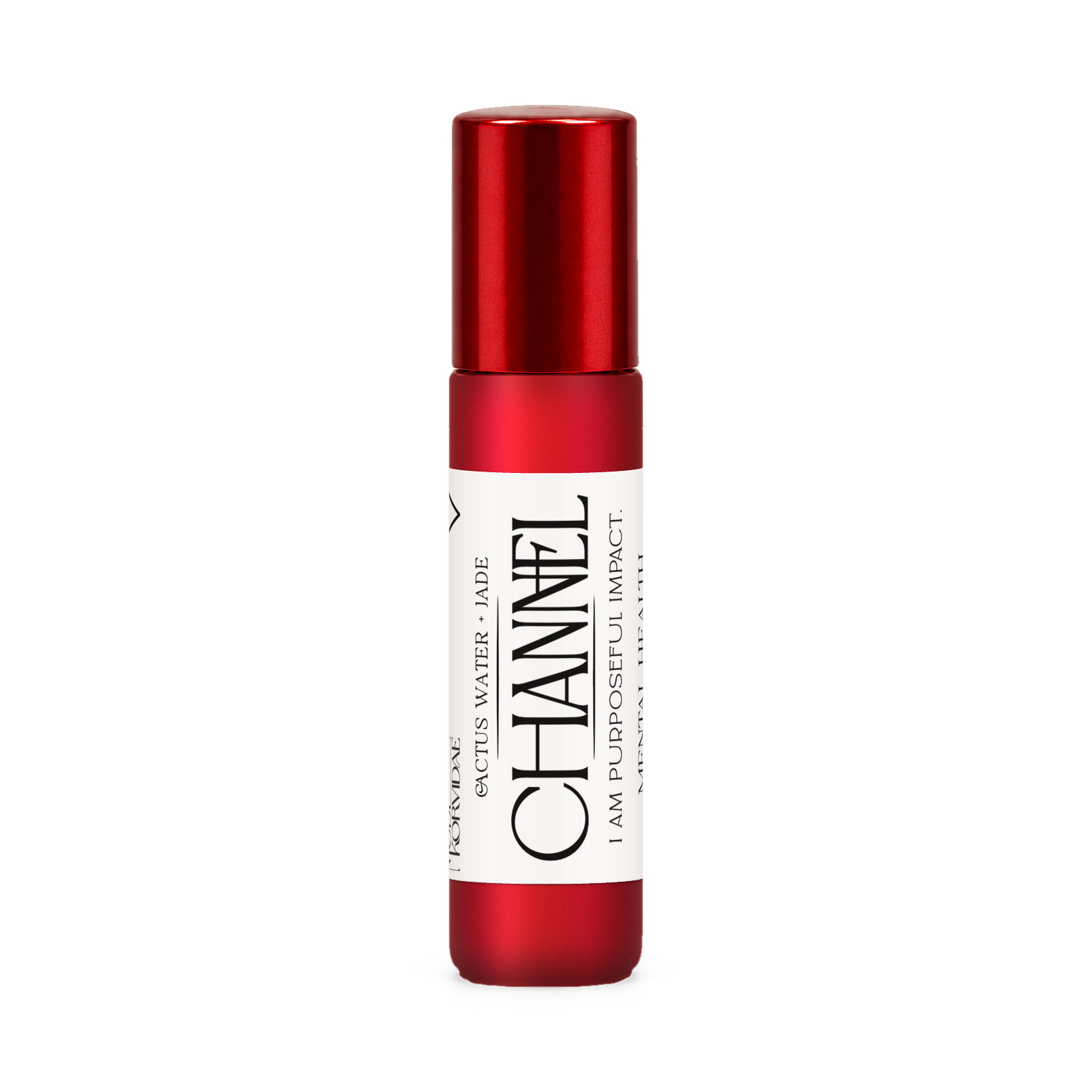 Channel perfume oil roller, cactus water and jade, in frosted red glass with a glossy red cap