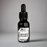 Black glass bottle for lava rock diffuser oil on a white background