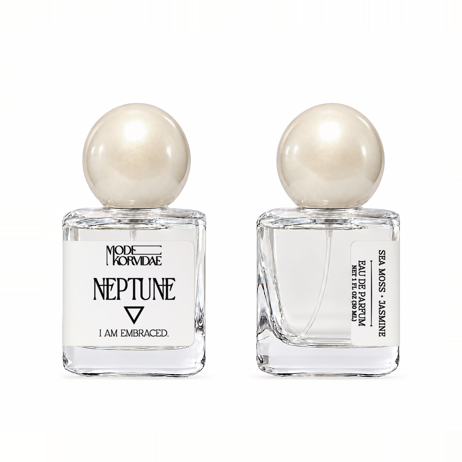 Mode Korvidae Neptune — Eau de Parfum 30 ml bottle, front and side views on white.