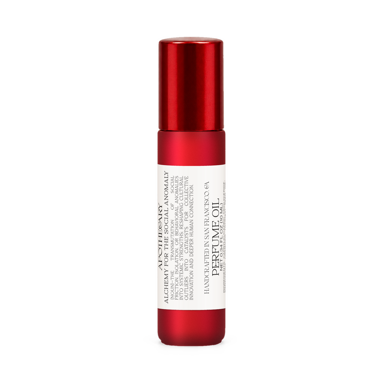 Back label of Risen perfume oil with ingredients and 10 ml size