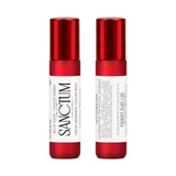 Front and back of Sanctum perfume oil roller in frosted red glass