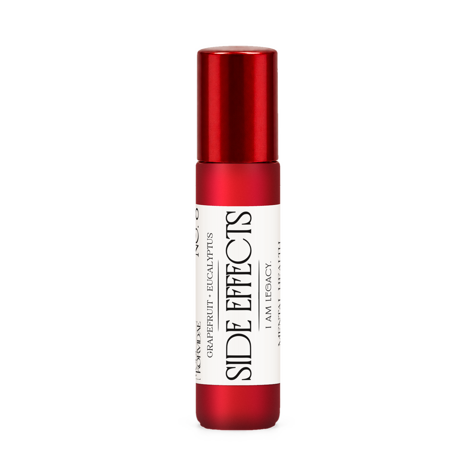 Side Effects perfume oil roller, grapefruit and eucalyptus, in frosted red glass with a glossy red cap